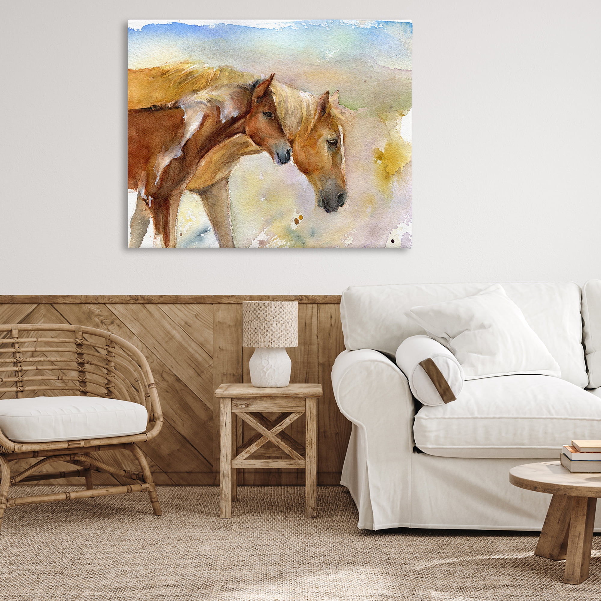 Stupell Industries Wild Horses Watercolor Animals & Insects Painting Gallery Wrapped Canvas Art Print Wall Art, 48 x 36