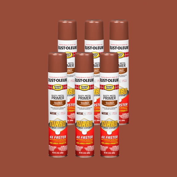 6 Pack, Rusty Metal, Rust-Oleum Flat Stops Rust Turbo Primer Spray Paint-353346, 24 oz