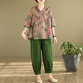 thumbnail image 2 of 2 Piece Sets Women Casual Pant Suits New Arrival 2024 Summer Chinese Style Vintage Print Loose Female Tops And Harem Pants B3815, 2 of 6