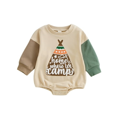 

Lumento Baby Romper Buttons Bodysuit Long Sleeve Jumpsuit Loose Playsuit One Piece Khaki 90cm