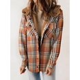 thumbnail image 4 of Women'S Plaid Jacket Long Sleeve Button Down Fleece Hooded Jackets Warm Coat Orange Checkered M, 4 of 7