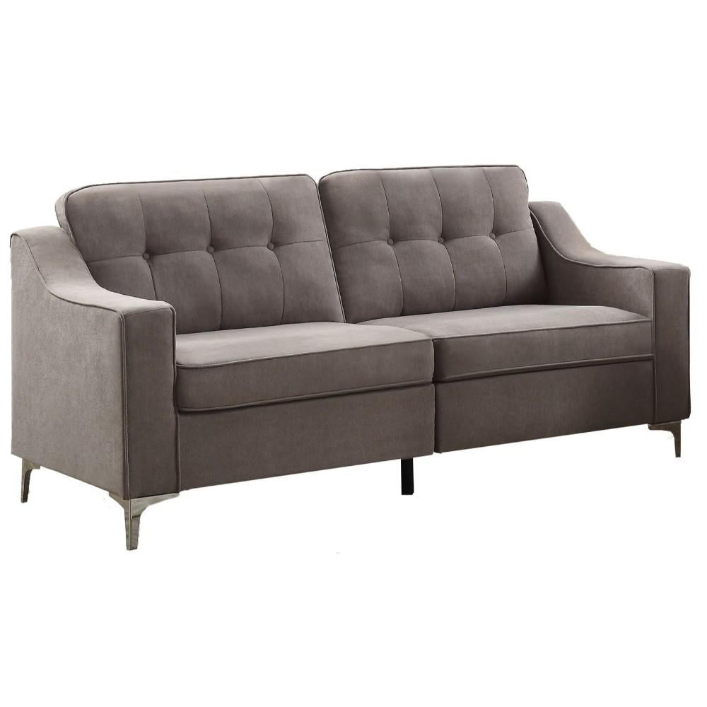 Button Tufted Fabric Upholstered Sofa With Chrome Legs, Gray Walmart