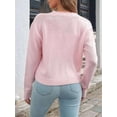 thumbnail image 4 of Cardigan Sweaters for Women Chunky Knit Cardigan Long Sleeve V-Neck Button Sweater Jacket Fall Winter Pink S, 4 of 9