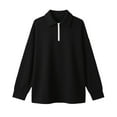 thumbnail image 5 of Women's Waffle Quarter Zip Pullover, Stand Collar Drop Shoulder Sweatshirt, Solid Color Long Sleeve Top, Casual Textured Blouse, Comfort Stretch Pocket Pullover Black L, 5 of 5