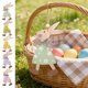 thumbnail image 1 of Set de decoraciones colgantes de madera para conejos de Pascua, adornos de mesa de 10 en verde menta, amarillo azul, rosa rosa, decoración de puertas de pared de madera rústica, 1 of 6