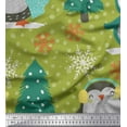 thumbnail image 1 of Soimoi Green polyester Crepe Fabric Christmas Tree & Penguin Cartoon Print Sewing Fabric Yard 42 Inch Wide, 1 of 3
