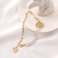thumbnail image 2 of Pulsera de perlas con eslabones de cadena, pulsera asimétrica con dijes de cadena, joyería para mujer, 2 of 7