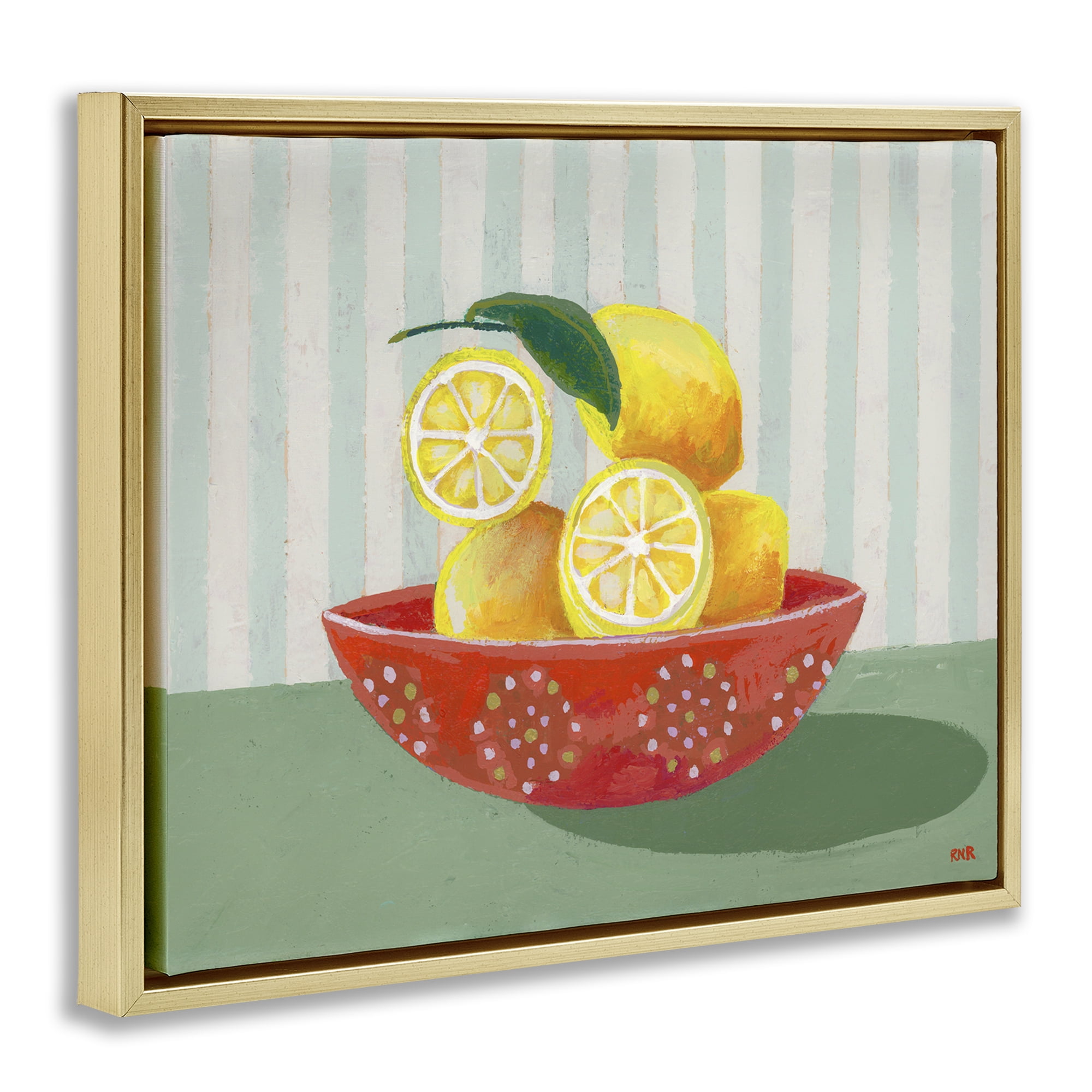 Stupell Industries Sunny Lemons in Red Bowl Gold Framed Floater Canvas Wall Art, design by Rachael Reese