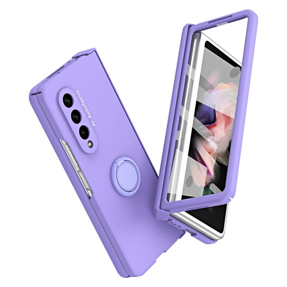 Dteck for Samsung Galaxy Z Fold 4 Case with Hinge Protection & Built-in Front Screen Protector, Full Body Drop Protection Z Fold4 Matte Cover with Ring Holder, Work with Magnetic Car Mount, Purple