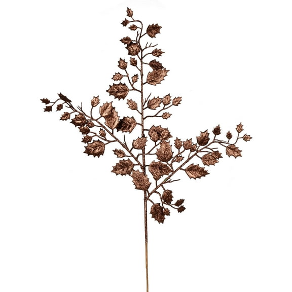 Vickerman 27" Chocolate Glitter Holly Leaf Artificial Christmas Spray. Includes 12 sprays per pack.