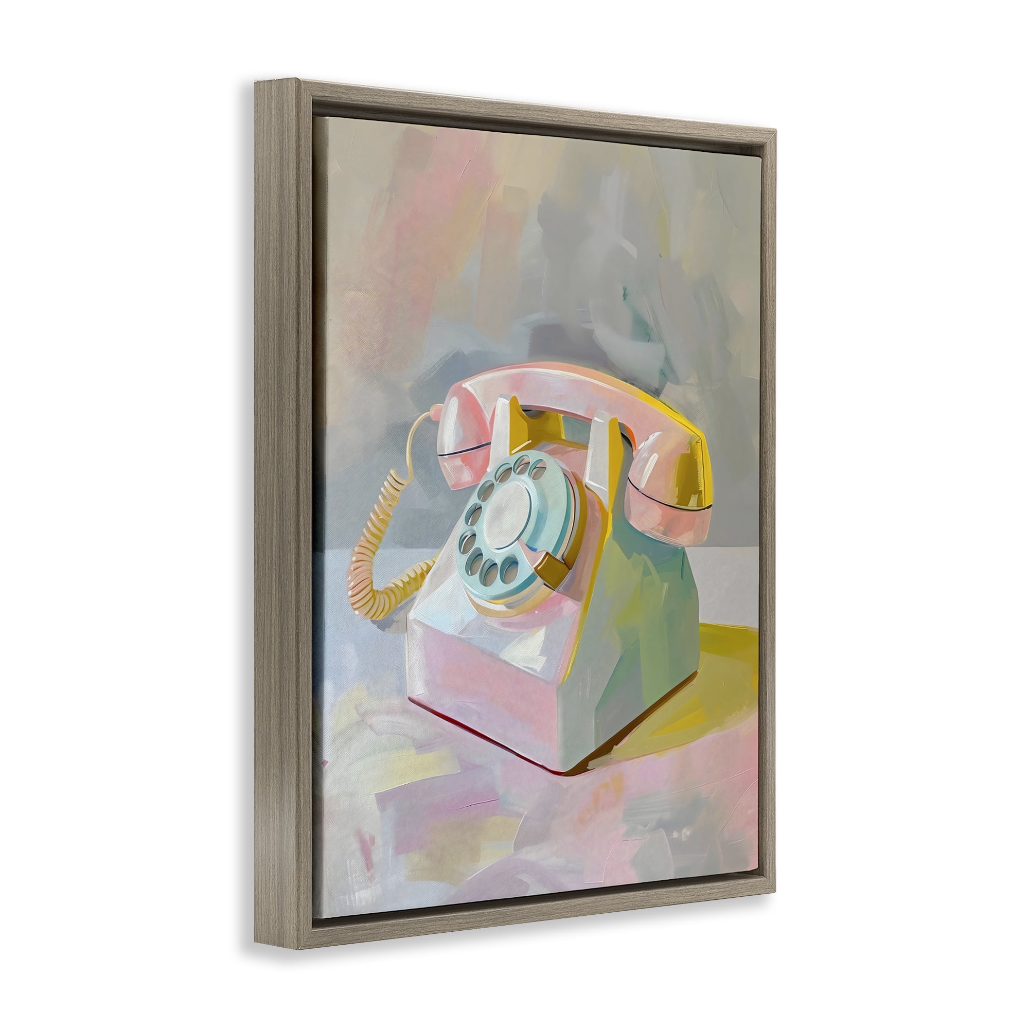 Stupell Industries Retro Telephone in Pastels Brown Framed Floater Canvas Wall Art, design by The Prints Vibe