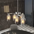 thumbnail image 3 of 6-Light Brushed Nickel Chandelier for Dining Room Table, Adjustable Height Industrial Pendant Lighting with Clear Glass Shade for Kitchen Island, 3 of 8