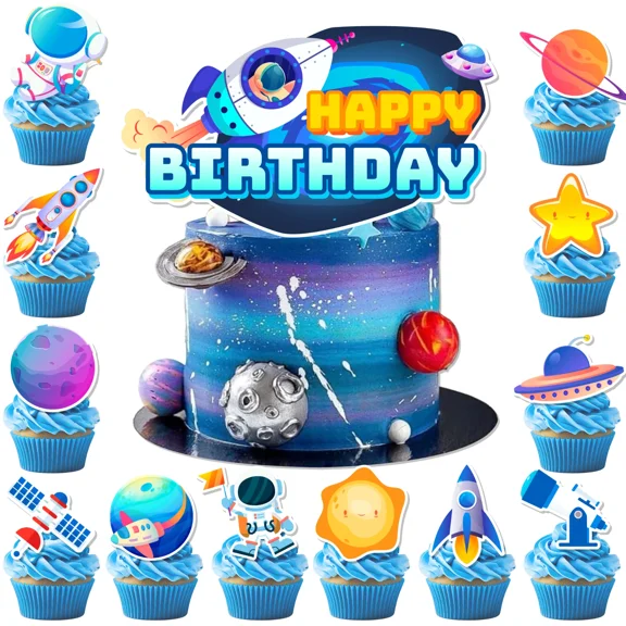Space Cake Topper,Space Cupcake Toppers Astronaut Birthday Party Decorations