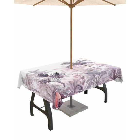 Fsddascl Purple Pink Palm Tree Outdoor Tablecloth - 60x102 Inch Rectangle Dining Table Cover, Summer Botanical Tropical Waterproof Outdoor Table Cloth with Umbrella Hole & Zipper for Picnic/Patio