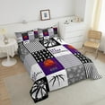 thumbnail image 3 of Basketball Comforter Set Full,Eat Sleep Basketball Bedding Teens,Sports Game Bedding Comforter Sets,Geometric Patchwork Duvet Insert with 2 Pillowcases Warm,Purple Black, 3 of 5