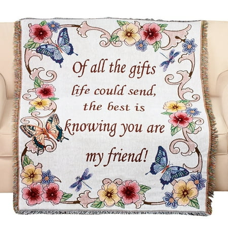 Tapestry Throw Blanket with Fringe Border, My Friend, Floral with Butterflies, 50