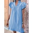 thumbnail image 4 of Women's Short Sleeve Tiered Mini Neck Sun Sundress Dress for Casual Beach Light Blue S, 4 of 7