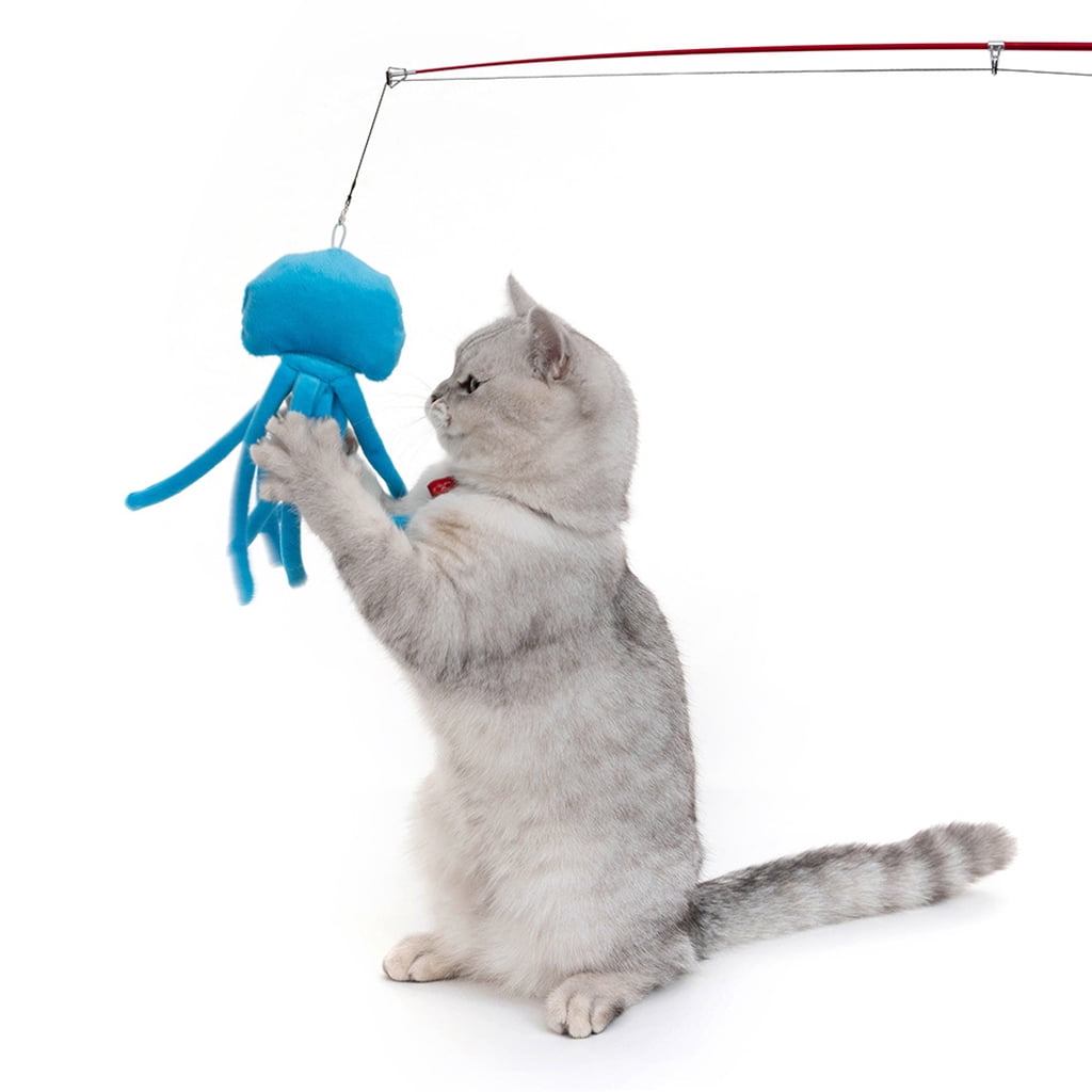 Cats Teaser Toy Interactive Kitten Teasing Wand Toy with Plush Toy Retractable for Indoor Kitten Playing Chasing