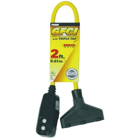 Prime Shock Safe 2-Feet Outdoor Ground Fault Circuit Interrupter Triple Adapter