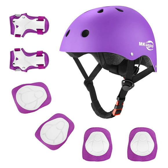 Kids Bike Helmet for Ages 2-14, Adjustable Safety Toddler Helmet with Protective Gear Set, Skateboard Scooter Helmets with Knee Elbow Pads Wrist Guards (Purple, Small(for Ages 2-8))