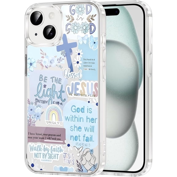 Christian God Phone Case for iPhone 16 6.1", Clear Western Aesthetic Jesus Verse Bible Cross Design, Floral Flower Print Pattern Transparent Cover, Soft TPU Protection for iPhone 16