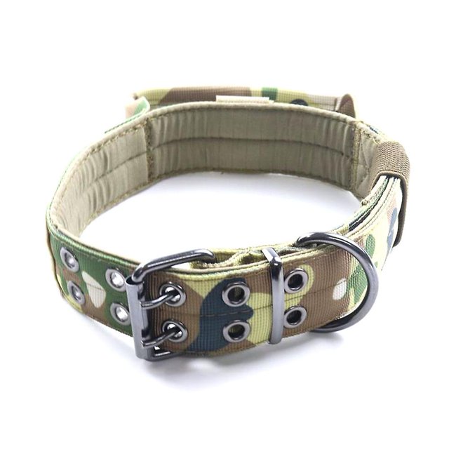 Collar táctico para perros, collar ajustable de nailon, collar militar para perros, mango de hebilla de metal pesado