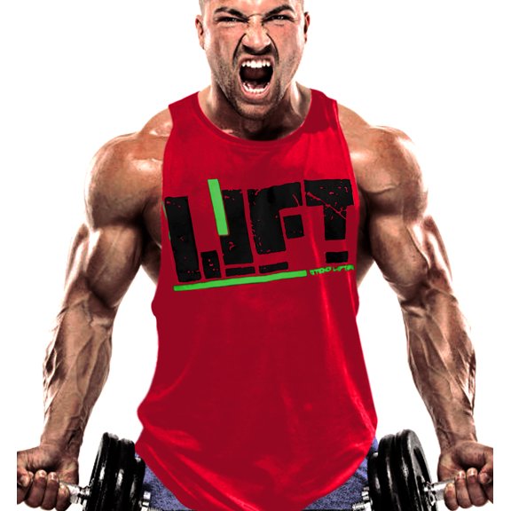 Men's Stringers Bodybuilding Tank Tops Sleeveless Muscle Shirts Yoga Fitness Vest (Red, Large)