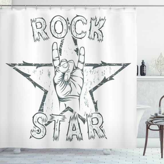 Ambesonne Popstar Party Shower Curtain, Rock Star Gesture, 69"Wx84"L, Black and White