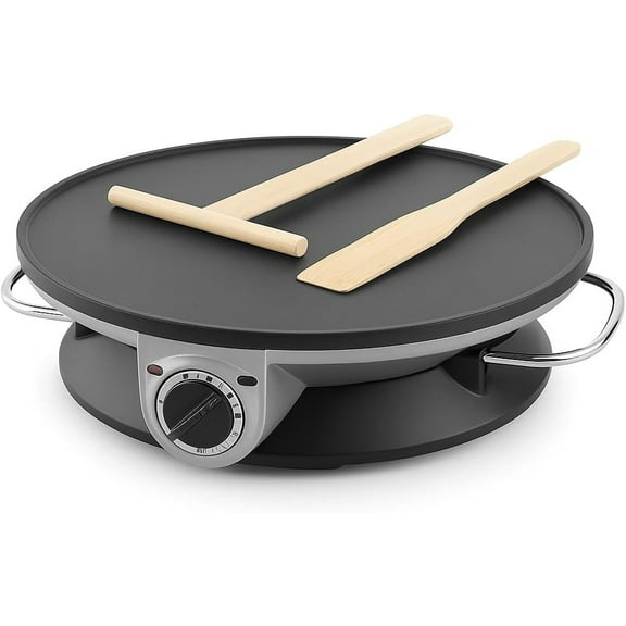 Electric Crepe Maker, Nonstick Pancake Griddle, Adjustable Temperature Control with LED Indicator Lights, Includes Spatula & Batter Spreader, Quick Cleanup