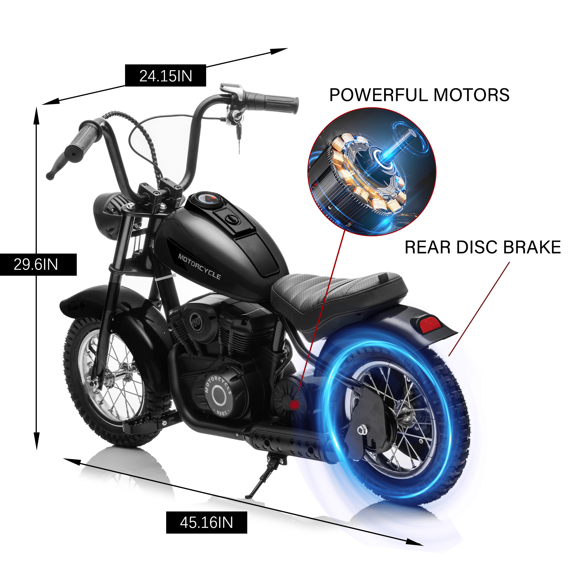 JoyWheels 24V Electric Dirt Bike, 250W Ride on Toy Motorcycle for kids,14 mph, Age 13+,Black