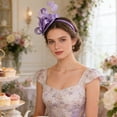 thumbnail image 2 of Purple Fascinator Headband for Women Vintage Flower Fascinator Hat for Weddings Tea Party with Feathers Mesh Clip, 2 of 6