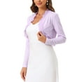 thumbnail image 4 of INSPIRE CHIC Women's Elegant Ruffle Collar Crop Cardigan Open Front Knitted Shrug Top L Light Purple, 4 of 6