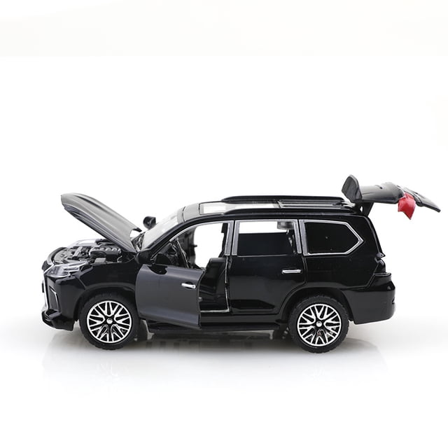 Réplica de coche de juguete todoterreno a escala 1/36, metal fundido a presión, juguete para niño, cuatro puertas que se pueden abrir y función de retroceso.,lei negro