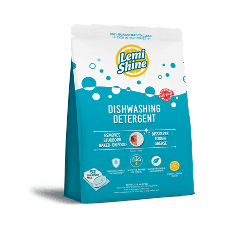 Lemi Shine Automatic Dishwasher Detergent Pods, Fresh Lemon Scent, 52 Ct - 3 pack