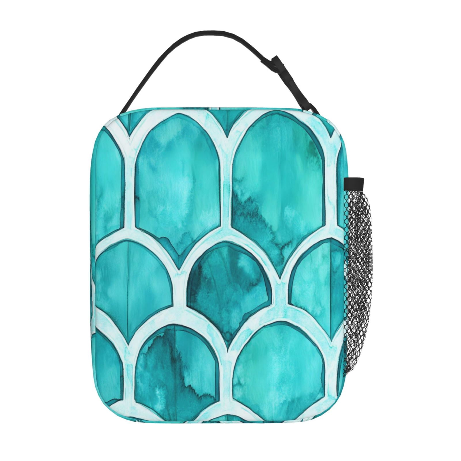 Lunch Bag For Women Men Insulated Portable Lunch Box Bento Box Office Picnic Travel Cooler Bag Turquoise Moroccan Trellis Hand-Drawn Sketch_2