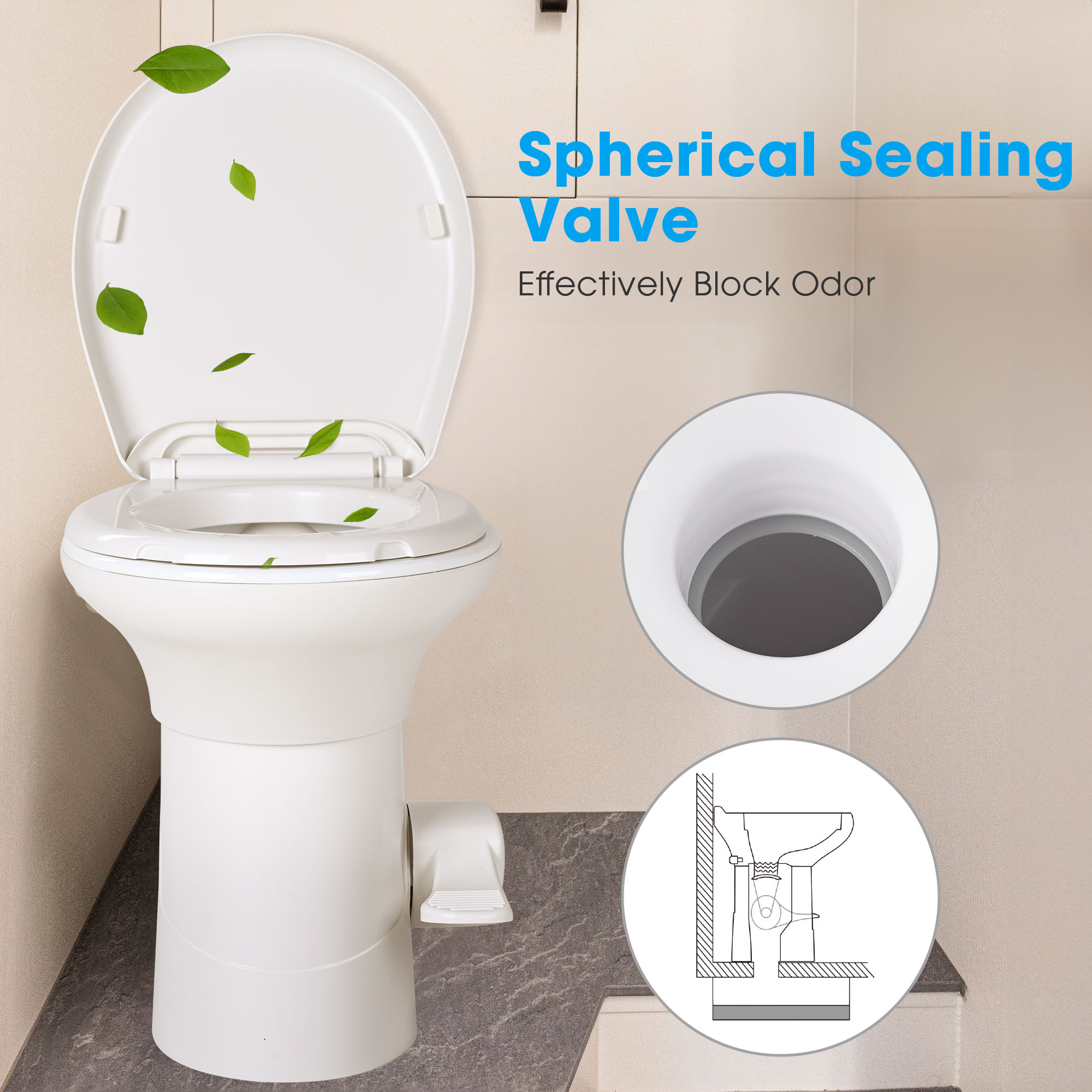 Yescom RV Camper Toilet Gravity Flush Enamel Elongated 20" High w/ Bidet Spray Caravan