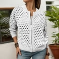 thumbnail image 2 of Veste Décontractée Grande Taille pour Femmes, Tricotée Ajourée avec Fermeture Éclair, Cardigan Ouvert à la Mode pour Automne Hiver, 2 of 5