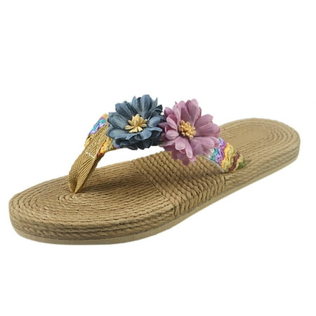

ZHAGHMIN Ankle Strap Low Wedge Sandal Flip-Flops Beach Sandals Weave Shoes Slipper Breathable Women Home Flowers Flat Women S Slipper Fuzzy Slippers For Women With Strap Summer Home Slippers Women W