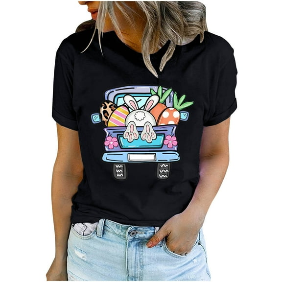 Fesfesfes Woman Shirts Women's Round Neck Printed T-shirt Fashion And Comfortable Women's Shirt Top Short Sleeved Round Neck Top/shirt Tees for Women XL(US:10)