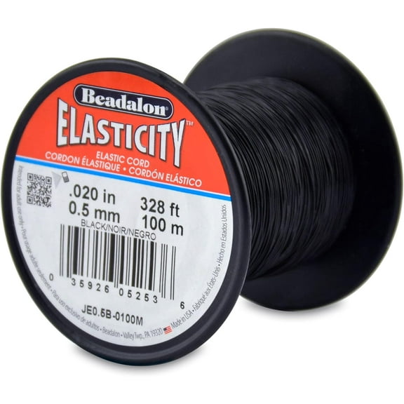 Beadalon Elasticity Stretch Cord, 0.5 mm / .020 in, Black, 100 m / 328 ft