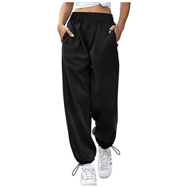 Pantalones anchos con cordón para mujer: pantalones deportivos de color liso para uso informal y de invierno