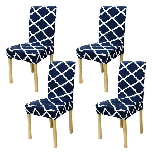 Stretch Dining Chair Covers, Geometric Print Chair Slipcovers, Removable Seat Protector for Kitchen Hotel Table Banquet-Pack of 4-blue