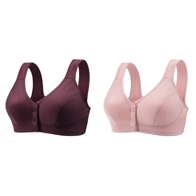 (2-Pack) Rinsvye Womens No Steel Ring Womens Bras No Underwire Plus Size Front Close Bra T Womens Bras Comfortable Front Closure Back Plus Size Seamless Bulk Bras Unlined Bra for Large Bust