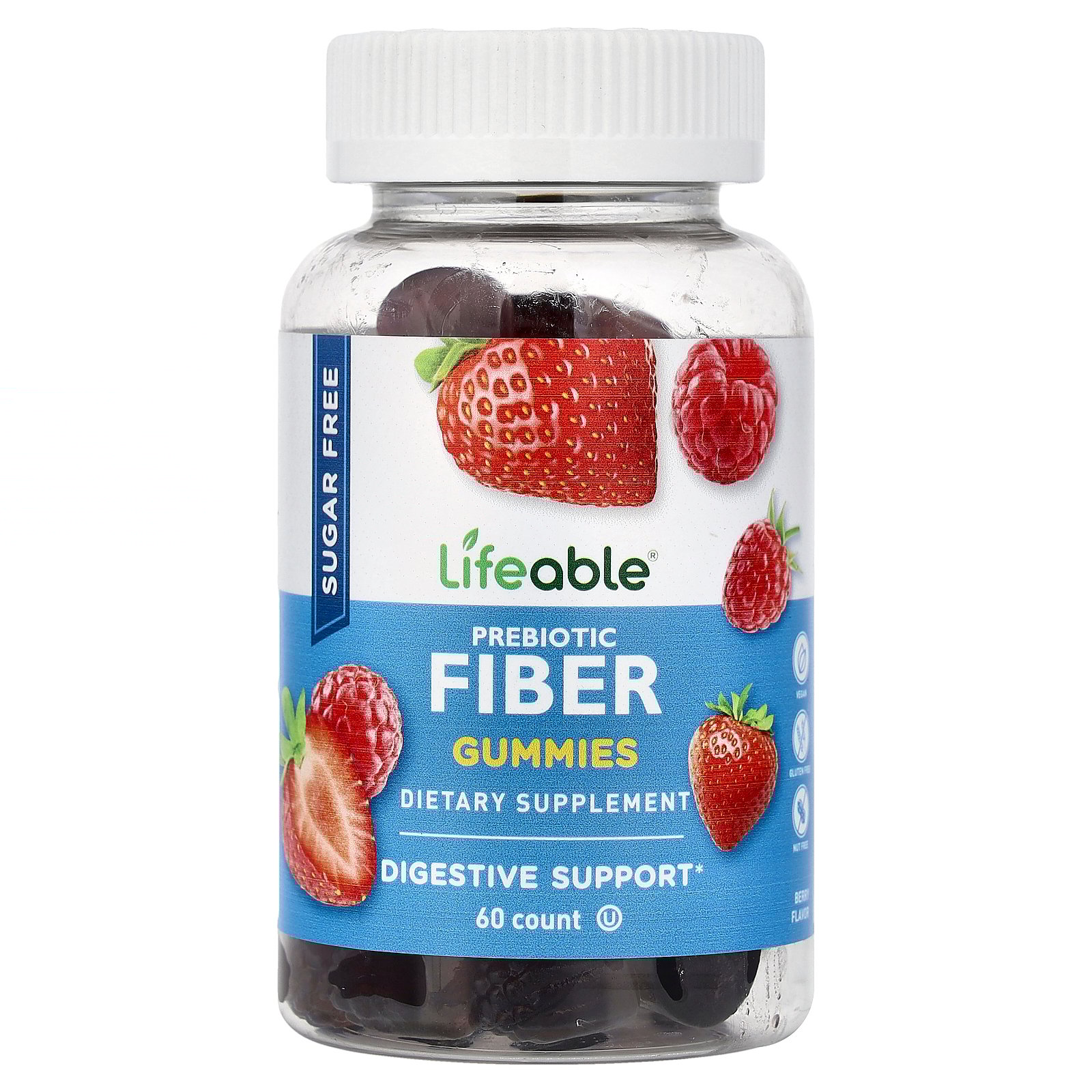 Lifeable Prebiotic Fiber Gummies, Sugar Free,  Berry, 60 Gummies