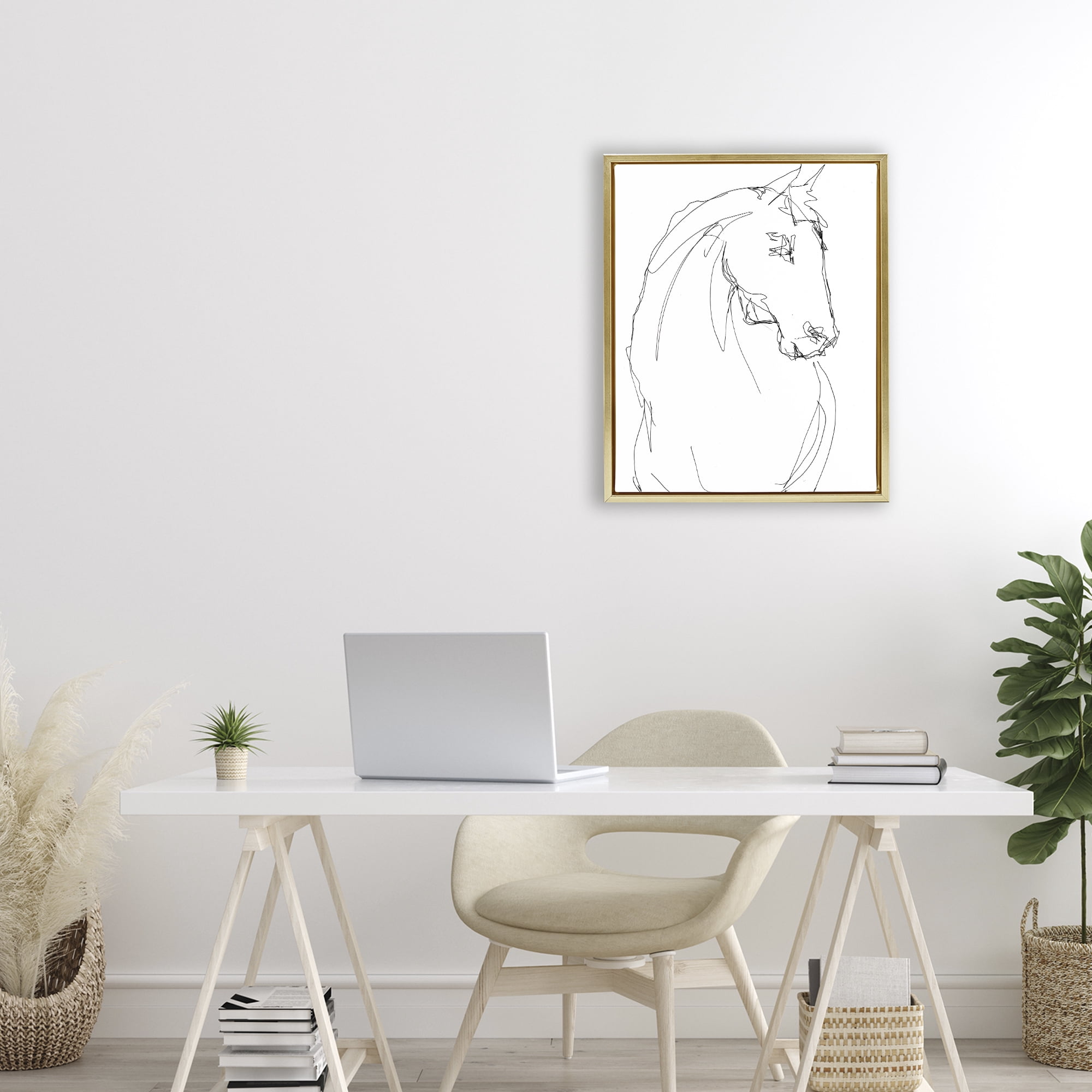 Stupell Industries Sketched Horse Contour Gold Framed Floater Canvas Wall Art, design by Lorenzo Collective