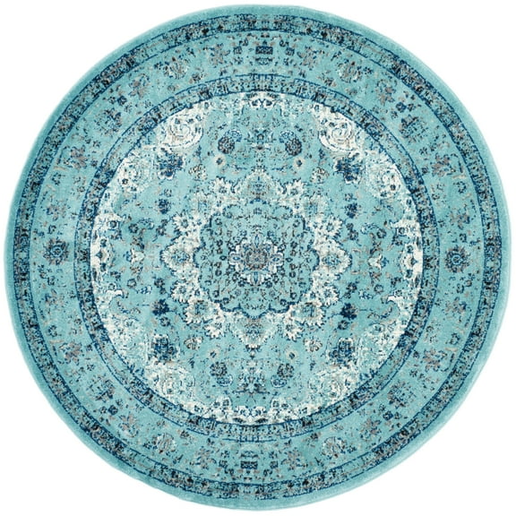 SAFAVIEH Evoke Teale Traditional Bordered Area Rug, Light Blue, 9' x 9' Round