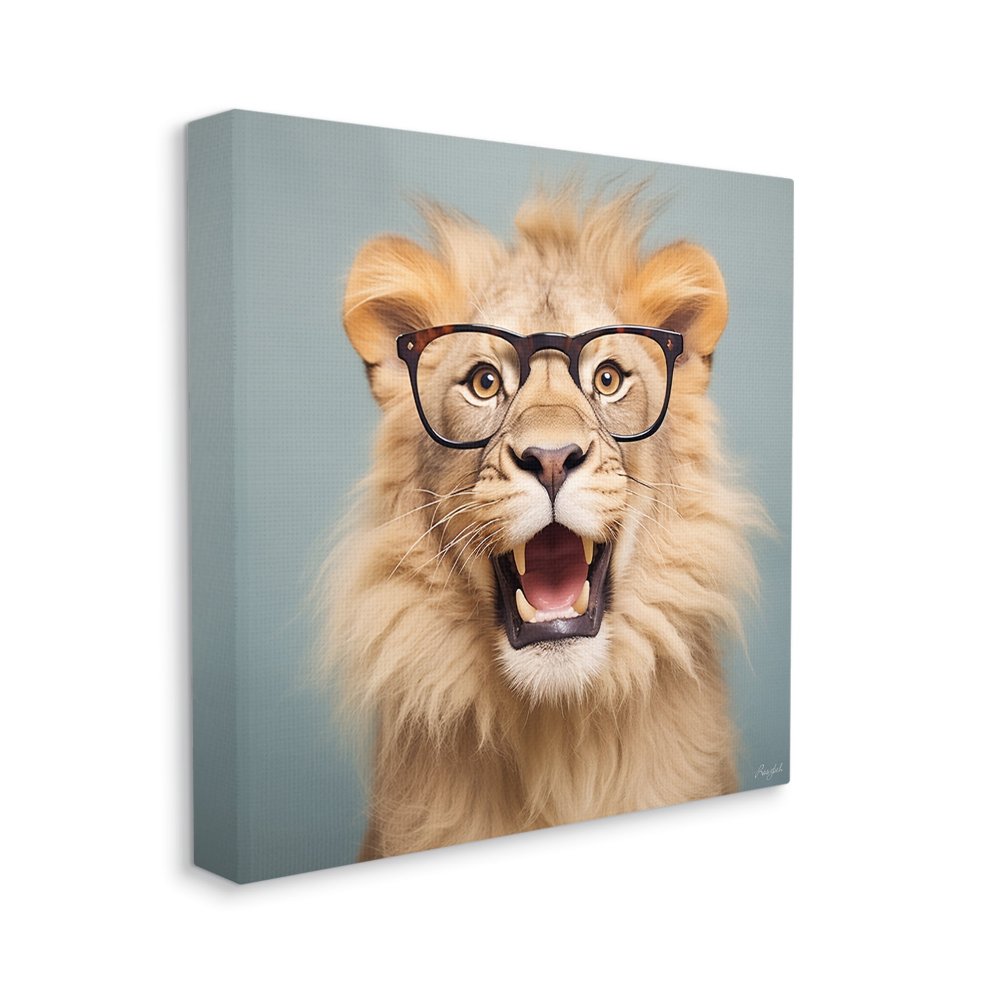 Stupell Industries Roaring Lion in Glasses Animals & Insects Painting Gallery Wrapped Canvas Art Print Wall Art, 17 x 17