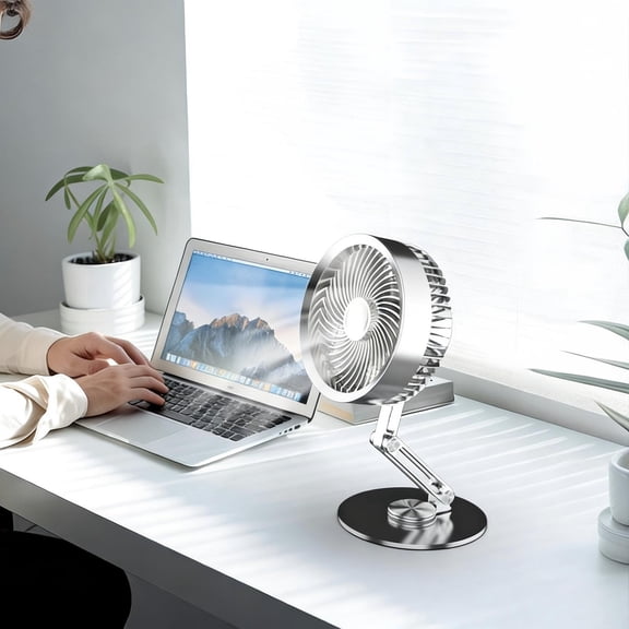 YiJuHui USB Rechargeable Portable Metal Desktop Fan, Foldable Small Quiet Fan with Brushless Motor, Adjustable Tilt Head for Office Desk, Travel, Home, Personal Cooling Fan
