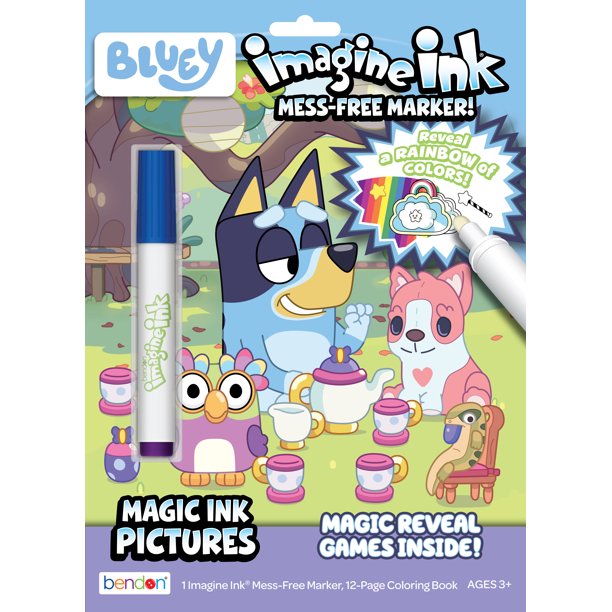 Bluey Imagine Ink Coloring Book with Mess Free Marker, 12 Pages