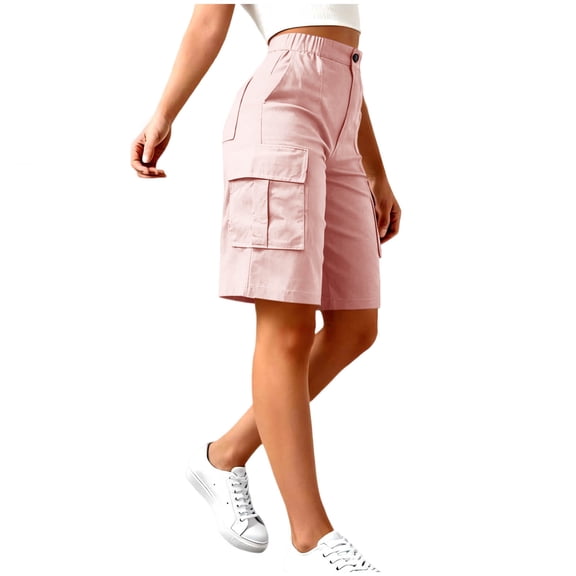 Enjoytime Cargo Shorts Women Summer Casual Elastic Waisted Knee Length Hiking Sporty Workout Shorts with Pockets